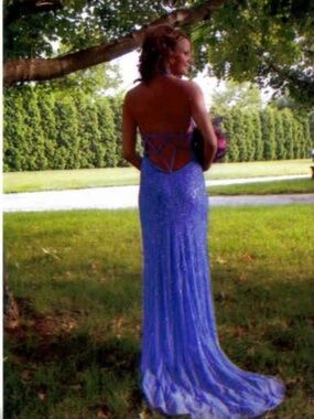 Lavender Beaded Halter Back Evening Gown